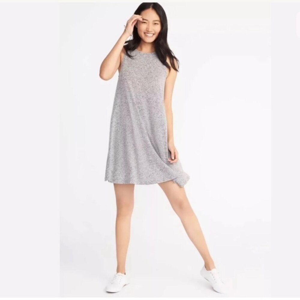 GAP Knit Trapeze Swing Tank Dress in Marled Gray Size XS